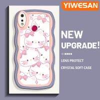 YIWESAN เคสสำหรับ Realme 3 Pro เคส3i Realme ลายการ์ตูนสีชมพูเฮลโลคิตตี้สีสันสดใสขอบครีมป้องกันเลนส์กล้องน่ารักเคสนิ่มกันกระแทกเคสโทรศัพท์โปร่งใสใสเคสซิลิโคนใส