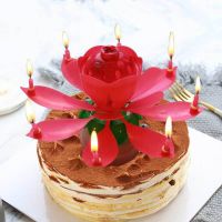 Lotus Candle Solid Paraffin Colored Flower Shape Flat Bottom Rotating Electronic Candle Birthday Cake Music Candles Vela