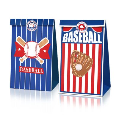 LB011 12pcs Cool Baseball Sports Happy Birthday Party Biscuit Kraft Paper Gift Bags with Stickers Baby Shower Decorating Bags