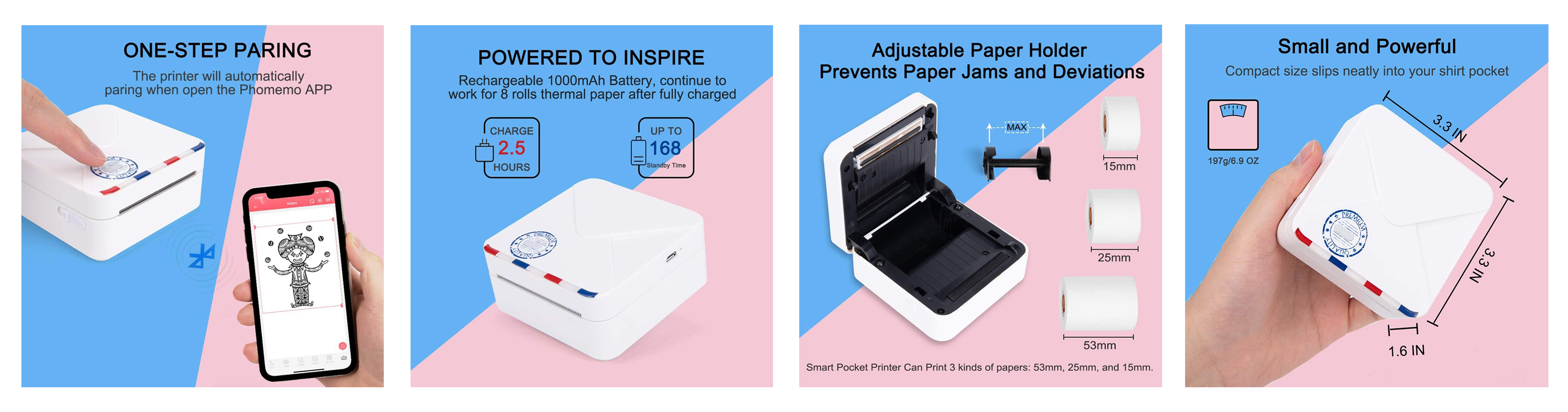 Study Notes M02S Portable Photo Printer Apply to Printing Old-Fashioned Photos Sticker Printer Machine Support for Android & iOS Journal Working Assistance Mini Pocket Bluetooth Thermal Printer 