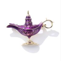 Vintage Aladdin Genie Lamp Brooch Pin for Women Red Purple Enamel Aladdin Magic Lamp Light Enamel Pins for Clothing Decoration