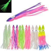 60Pcs Luminous Octopus Lure Soft Squid Skirts Jig Rigging Rubber Artificial Saltwater Tuna Catfish Fishing Bait 7cm 9cm 11cm