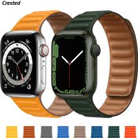 [HOT JUXLLKBKOW 514] หนัง Link สำหรับ Apple Watch Band 44มม. 40มม. 45มม. 41มม. 38มม. 42มม. Magnetic Loop Watchband สร้อยข้อมือ IWatch Serie 3 5 4 SE 6 7สาย