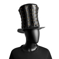 Spot parcel post New European and American Punk Neutral Rivet Tall Crown Banquet PU Top Hat Halloween Anime Party Gathering