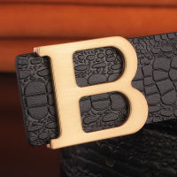 High Quality b letter Smooth button buckle belt men cowhide Crocodile pattern cintos Waistband luxury leather ceinture homme