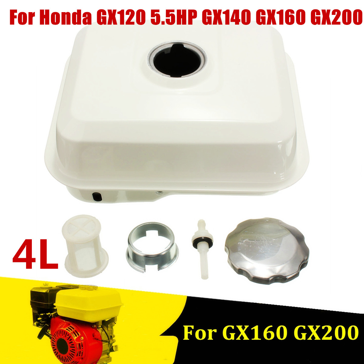 NEW Fuel Tank Gas For Honda GX160 for 5.5HP with Petcock Gas Cap Filter White 