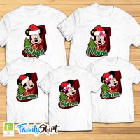 เสื้อยืดผ้าฝ้ายเสื้อยืดผ้าฝ้าย เสื้อยืดคริสต์มาสtshirt- SOLD BY PIECE - Family Christmas Mickey &amp; Minnie Mouse T-Shirt - High Quality C