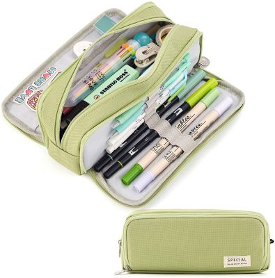 Kawaii Large Capacity Pencil Case 3 Compartment Pouch Pen Bag Double Side Opening Student Stationery Organizer School Supplies