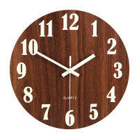 12 Inch Luminous Wall Clock, Wooden Silent Non-Ticking Kitchen WallClocks With Night Lights For IndoorOutdoor Living Room deco