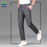 OUSSYU Brand Clothing New Summer Suit Ankle Length Pants Men Business Straight Korea Yarn Dyed Casual Formal Trousers Male 29-38