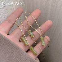 Original s925 silver needle long green bamboo ear wire for women 2023 new fashion unique niche design high-end light luxury