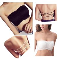 White Strapless Tube Top Women Chest Binder Sexy Cut Out Padded Cross Back Lace Crop Invisible Bra Top Summer Underwear