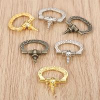 5pcs Vintage Cabinet Small Drop Ring Pull Handles and Knobs Jewelry Box Drawer Cupboard Self-Tapping Screws Pulls Handle