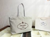 มาใหม่ล่าสุด PD กระเป๋าผ้าลินิน/กระเป๋าสะพายไหล่ Prada 48/38x30x16cm