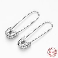 Punk Paperclip Safety Pin Studs 925 Sterling Silver Earrings for Women Micro Pave CZ Zircon Ear Piercing Small Earrings 2021 New