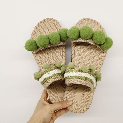 ขายดีที่สุด ioztt2023 - /∈♤✿ Hair bulb tassel national drag flat a word the seaside summer beach sandals outside cool slippers