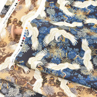 【2023】50*150cm Japanese Style Crane Printing Fabric Bronzing Gold Crane Sewing Fabric For Diy Patchwork Bag Clothing Kimono Material