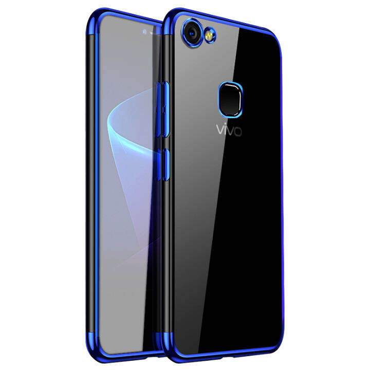 สำหรับ-vivo-v7-1718ทีพียูอ่อนและยืดหยุ่นเคสเยลลี่คริสตัลใสกลับโลหะหรูหรา-luster-edge-ฝาครอบโทรศัพท์