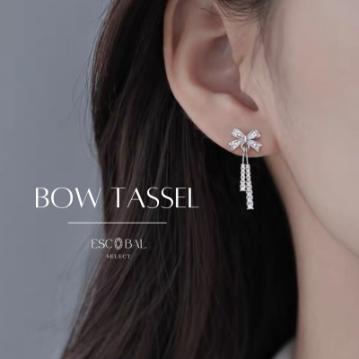 ESCOBAL✨ต่างหูเงินแท้ Bow Tassel จี้เพชร Moissanite ต่างหูเพชร ต่างหูแฟชั่น ตุ้มหูเงินแท้ ต่างหูเกาหลี ตุ้มหูเพชร