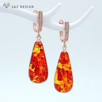 S&amp;Z New Trendy Colorful Flower Ambers Water Drop Dangle Earrings 585 Rose Gold Temperament Eardrop Women Wedding Fine Jewelry