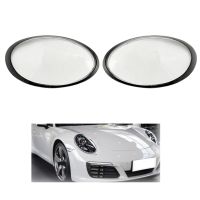 ปลอกโป๊ะไฟแบบโปร่งใสสีไฟหน้ารถ1คู่สำหรับ Porsche 911 991 2012-2018ไฟหน้าขอบสีดำฝาปิดเลนส์