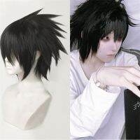 Zuoci Store อะนิเมะ Death Note L วิกผมคอสเพลย์ Lawliet วิกผมชุดคอสเพลย์ผู้หญิงชั้นปุยนุ่มสีดำทนความร้อนได้ + ตาข่ายคลุมผมสำหรับใส่วิก