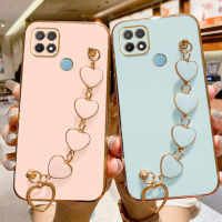 เคส Xiaomi C55 POCO/C51 POCO/C50 POCO/C40 POCO/POCO C31ด้วยสายโซ่แห่งความรักกรอบสี่เหลี่ยมเคลือบ6D หรูหรากรอบสี่เหลี่ยมเคสมือถือซิลิโคนกันกระแทกสำหรับเด็กผู้หญิง