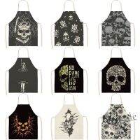 【hot sale】☊✵❈ D13 Skull Printed Women Kitchen Aprons Waterproof Cooking oil-proof Cotton Linen Antifouling Chef Apron Cleaning 68x55cm 006