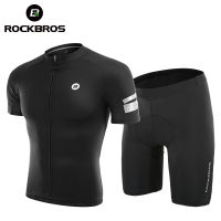 ROCKBROS ฤดูร้อนขี่จักรยานย์ชุดผู้ชายผู้หญิงกางเกงขาสั้นเสื้อยืด MTB จักรยานถนนระบายอากาศขี่จักรยานเสื้อผ้าอุปกรณ์จักรยานสีดำ