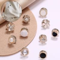 10Pcs Women Brooch Button Pearl Rhinestone Prevent Exposure Shirt Snap Buttons Brooch Pins Badge Cufflinks Button Clothes Decor