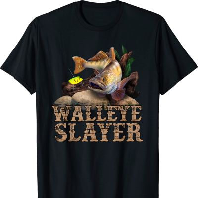 Funny Fisherman Walleye Slayer Fishing Angler Gift T New Mens Tshirts Size
