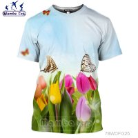 2023 New Flower Pollination Butterfly T Shirt Women Men Tshirt Sandy Beach 3D Print Insect Moth Flock Hip Hop Clothes Wholesale Summer Fashion T-shirt