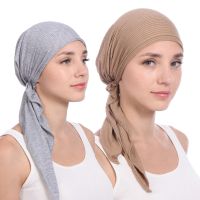 【YF】 New elastic cotton solid color wrap head scarf Hats muslim turban bonnet for women Inner Hijab Hat fashion female turbantes caps