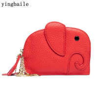 Womens litchi pattern elephant Coin wallet Japanese style first layer cowhide mini Purse Shell type bank card key chain bag