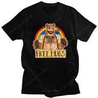 Funny Gay Bear Free Hugs Tshirt Men Soft Cotton LGBT T-shirt LGBTQ Pride Shirt Rainbow Tee Top Short Sleeve Casual Clothing Gift Pipe Fittings Accesso