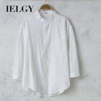 IELGY เสื้อเชิ้ตแขนสามส่วนของผู้ชายขนาดใหญ่สีทึบสไตล์เกาหลีเสื้อทันสมัย