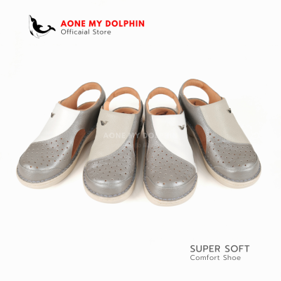 Aone My Dolphin[ลิขสิทธิ์แท้] WD68-1(เจาะรู) - รองเท้าหนังแท้เพื่อสุขภาพ พื้นนุ่มพิเศษ รองเท้าผู้หญิง รองเท้าหนังหุ้มส้น ตรงปก ออกใบกำกับภาษีได้