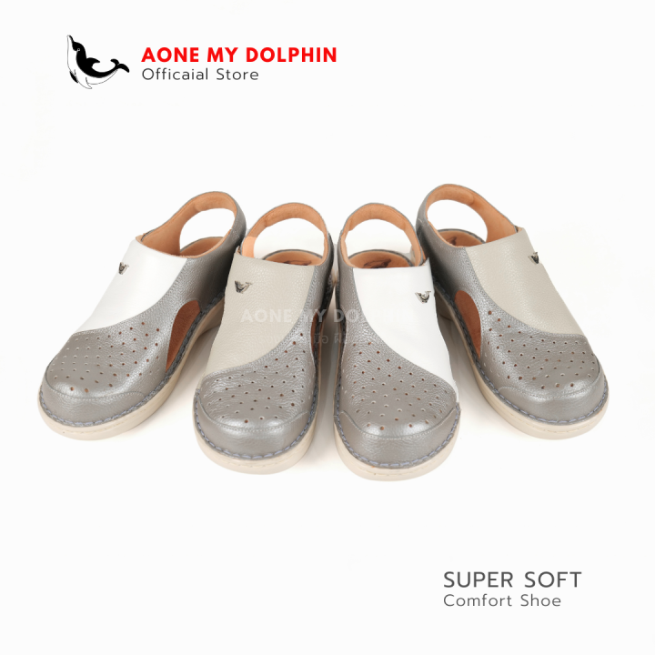 aone-my-dolphin-ลิขสิทธิ์แท้-wd68-1-เจาะรู-รองเท้าหนังแท้เพื่อสุขภาพ-พื้นนุ่มพิเศษ-รองเท้าผู้หญิง-รองเท้าหนังหุ้มส้น-ตรงปก-ออกใบกำกับภาษีได้