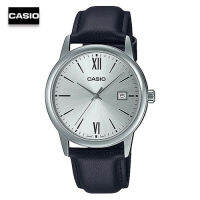 Velashop นาฬิกาข้อมือผู้ชายคาสิโอ Casio Standard  สายหนังดำ หน้าปัดเงิน รุ่น MTP-V002L-7B3UDF, MTP-V002L-7B3, MTP-V002L