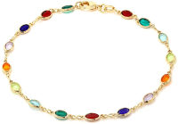 Gem Stone King 10 Inch Multi-Color Crystal &amp; Gold Plated Brass Anklet Bracelet