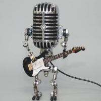 Vintage Microphone Night Light With Guitar Metal Handmade Touch Dimmer Lamp For Office Home Desktop Decoration For A Gift