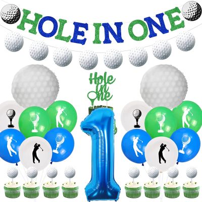 JOLLYBOOM Golf Theme Party Supplies Hole In One วันเกิดตกแต่ง Boy 1st Birthday Party Golf Theme แบนเนอร์วันเกิดแฮปปี้กอล์ฟเค้ก Toppers สำหรับเด็ก