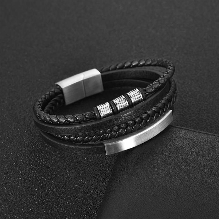 2023-new-style-hand-woven-multi-layer-combination-accessory-stainless-steel-mens-leather-bracelet-fashion-man-jewelry-wholesale