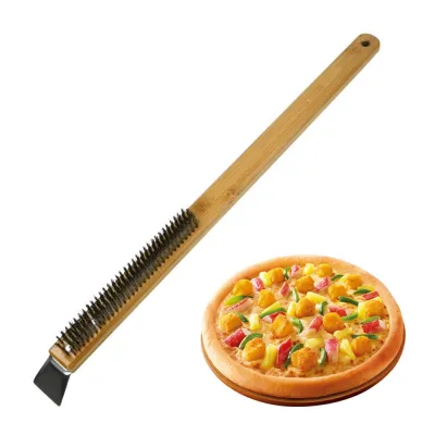 Pizza Oven Brush with Scraper Barbecue Grill Cleaning Tool with Wood HandleKitchen Pizza Oven Accessoriesn