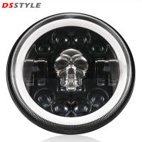 DSstyles H4 7มอเตอร์ไซค์ Inch สีหัวกะโหลก DRL Hi/Lo Beam แหวนไฟหน้ารถมอเตอร์ไซค์แบบ LED ชิ้นส่วนยานพาหนะ IP67กันน้ำ