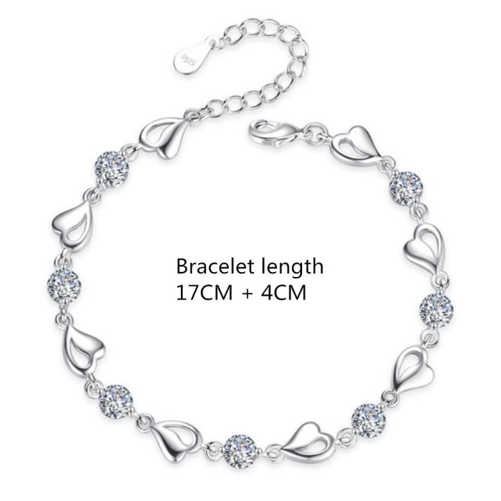 new-925-sterling-silver-new-jewelry-bracelet-high-quality-retro-simple-color-heart-shaped-cubic-zirconia-length-17cm-4cm