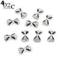 Phoenix B2C 10 ชิ้นเล็บเคล็ดลับศิลปะสติกเกอร์ Deco Bow Knot เครื่องประดับอัลลอย Multicolor Glitter Rhinestone (เงิน) (INTL)