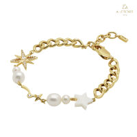 Stellaire Star Pearl Bracelet สร้อยข้อมือมุกแท้ ข้อมือเงินแท้ ชุบทอง 18K โรสโกลว์  สร้อยข้อมือดีไซน์ ของขวัญแฟน