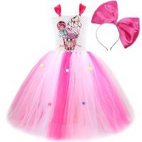 ZZOOI Ice Cream Long Tutu Dress for Girls Birthday Party Costume Kids Girl Candy Princess Dresses with Hair Bow Ball Gown Floor Length