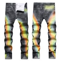 2023 Spring New Street Cool Fashion Hand-Painted Color Trendy Mens Stretch Slim Jeans Men